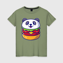 Панда бургер – Женская футболка хлопок с принтом купить со скидкой в -20%