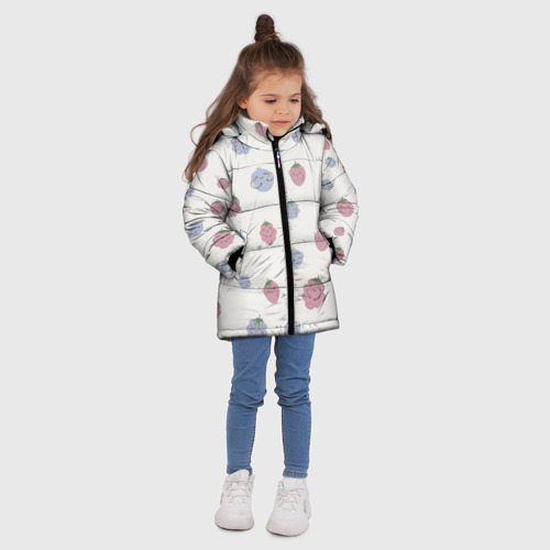 Зимняя куртка для девочек 3D с принтом Узор из ягод, вид сбоку #3