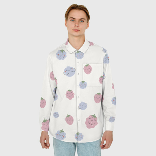 Мужская рубашка oversize 3D с принтом Узор из ягод, фото на моделе #1