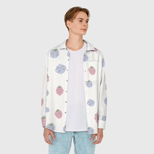 Мужская рубашка oversize 3D с принтом Узор из ягод, вид сбоку #3