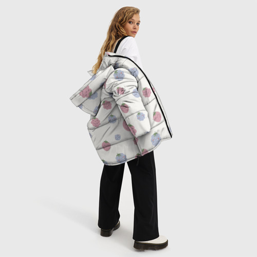 Женская зимняя куртка 3D с принтом Узор из ягод, вид сбоку #3