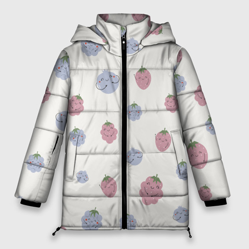 Женская зимняя куртка 3D с принтом Узор из ягод, вид спереди #2
