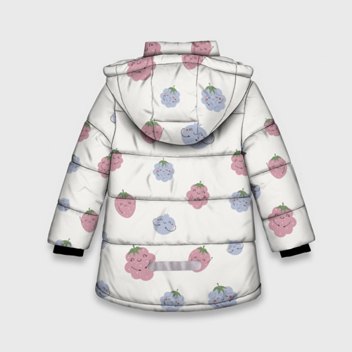 Зимняя куртка для девочек 3D с принтом Узор из ягод, вид сзади #1