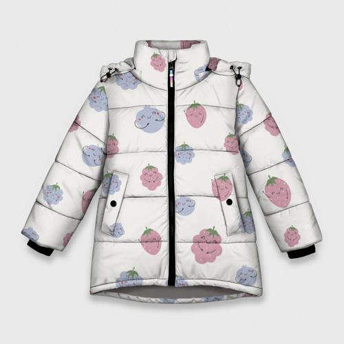 Зимняя куртка для девочек 3D с принтом Узор из ягод, вид спереди #2