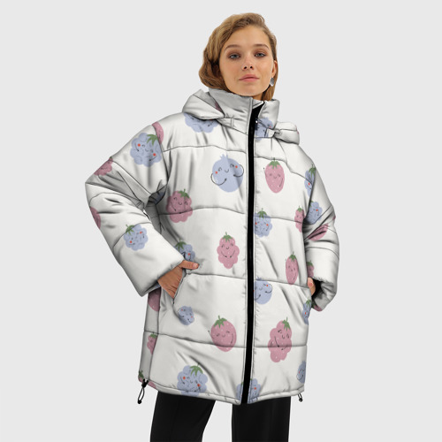 Женская зимняя куртка 3D с принтом Узор из ягод, фото на моделе #1