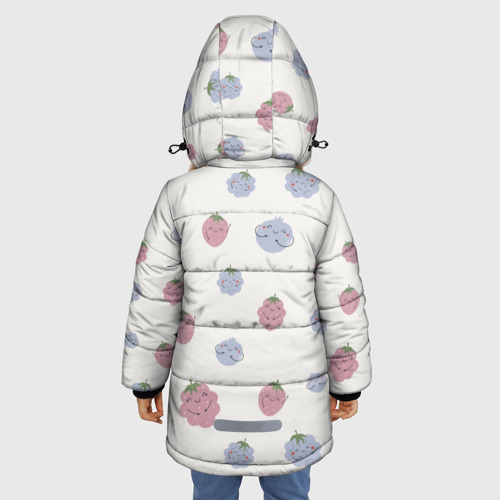 Зимняя куртка для девочек 3D с принтом Узор из ягод, вид сзади #2