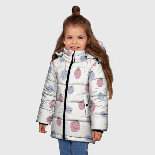 Зимняя куртка для девочек 3D с принтом Узор из ягод, фото на моделе #1
