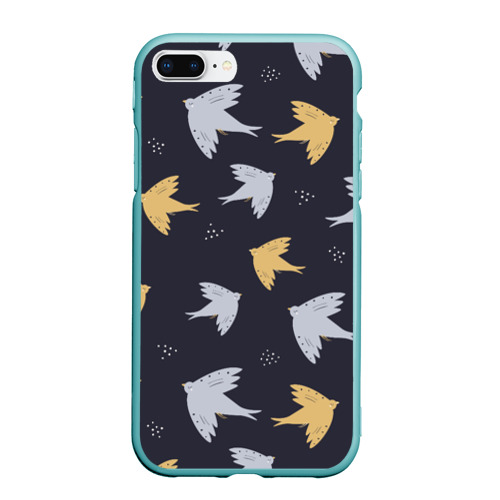 Чехол для iPhone 7Plus/8 Plus матовый Узор с птицами, цвет мятный