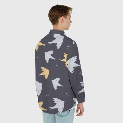 Мужская рубашка oversize 3D Узор с птицами, цвет белый - фото 4