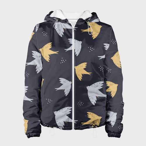 Женская куртка 3D с принтом Узор с птицами, вид спереди #2
