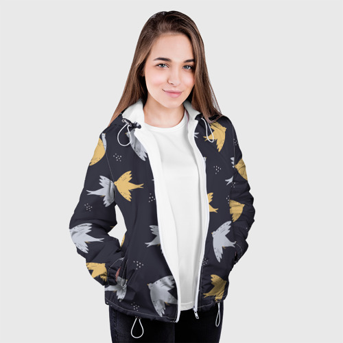 Женская куртка 3D с принтом Узор с птицами, вид сбоку #3