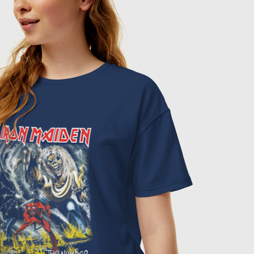 Женская футболка хлопок Oversize Iron Maiden The Number Of The Beast 666, цвет темно-синий - фото 3