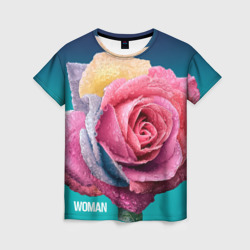 Женская футболка 3D Роза на голубом - woman