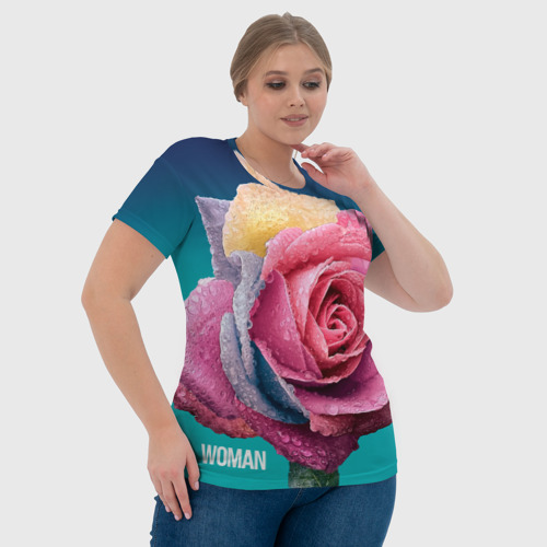 Женская футболка 3D Роза на голубом - woman, цвет 3D печать - фото 6