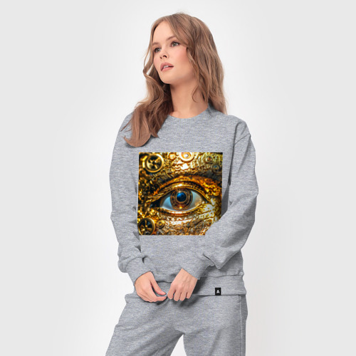 Женский костюм хлопок с принтом Золотой глаз металлический в стиле стимпанк, вид сбоку #3