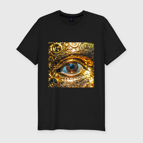 Мужская футболка хлопок Slim Золотой глаз металлический в стиле стимпанк, цвет черный