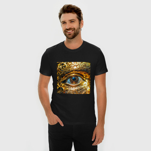 Мужская футболка хлопок Slim Золотой глаз металлический в стиле стимпанк, цвет черный - фото 3