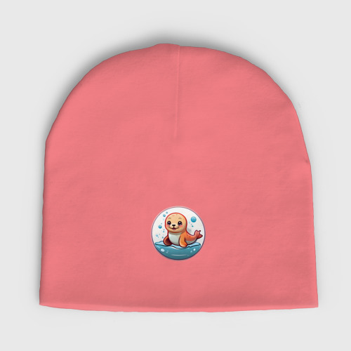 Женская шапка демисезонная Маленький милый тюлень, цвет розовый