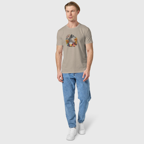 Мужская футболка хлопок Грейхаунд осенний арт, цвет миндальный - фото 5