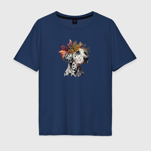 Мужская футболка хлопок Oversize с принтом Далматин осенний арт, вид спереди #2