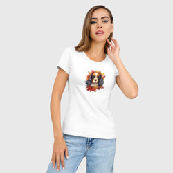 Женская футболка хлопок Slim Кавалер кинг чарльз спаниель осенний арт - фото 2