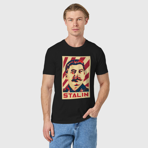 Мужская футболка хлопок Stalin face, цвет черный - фото 3