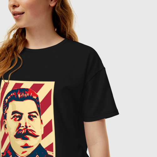 Женская футболка хлопок Oversize Stalin face, цвет черный - фото 3