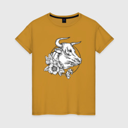 Корова и цветы – Женская футболка хлопок с принтом купить со скидкой в -20%