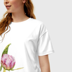 Женская футболка хлопок Oversize Акварельный пион - Пиончик - фото 2