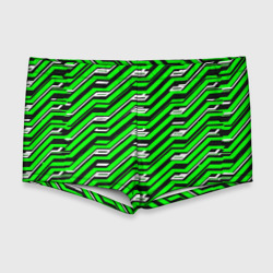 Мужские купальные плавки 3D Чёрно-зелёный линейный узор киберпанк