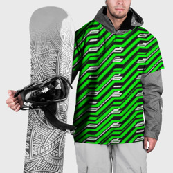 Накидка на куртку 3D Чёрно-зелёный линейный узор киберпанк