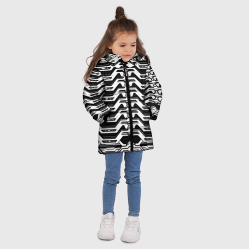 Зимняя куртка для девочек 3D с принтом Чёрно-белая киберпанк броня, вид сбоку #3