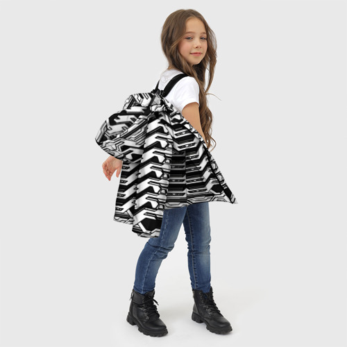 Зимняя куртка для девочек 3D с принтом Чёрно-белая киберпанк броня, фото #4