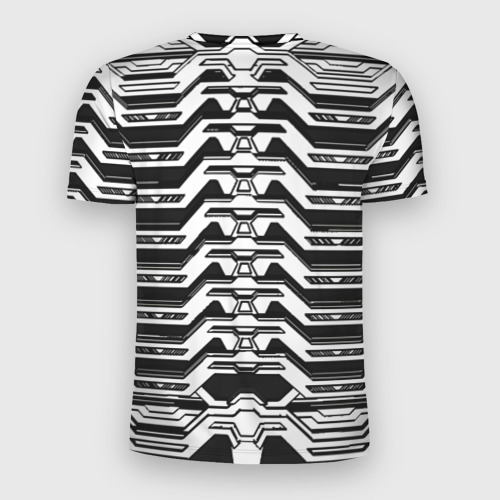 Мужская футболка 3D Slim с принтом Чёрно-белая киберпанк броня, вид сзади #1