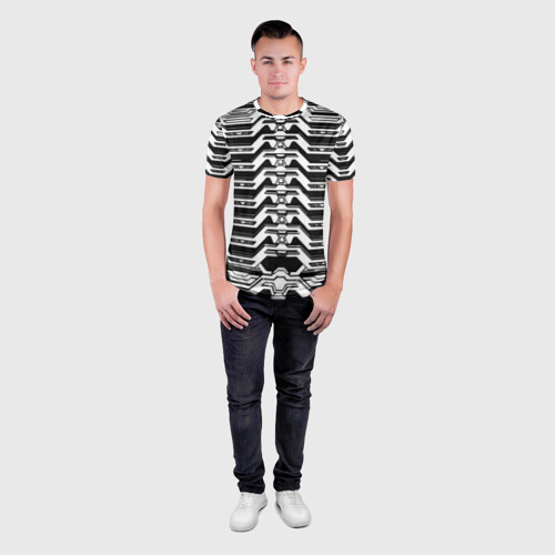 Мужская футболка 3D Slim с принтом Чёрно-белая киберпанк броня, вид сбоку #3