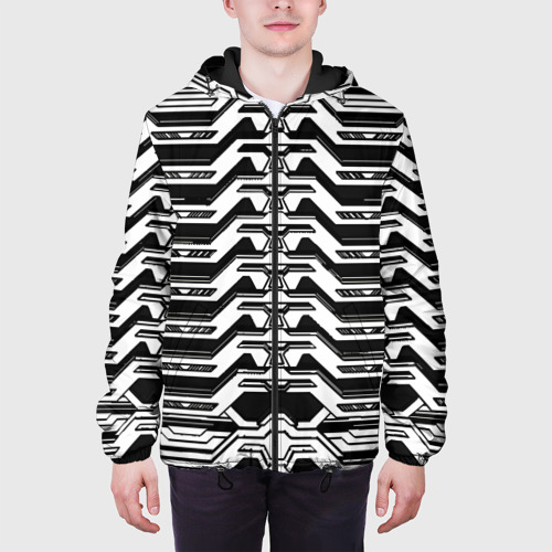 Мужская куртка 3D с принтом Чёрно-белая киберпанк броня, вид сбоку #3
