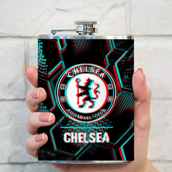Фляга Chelsea FC в стиле glitch на темном фоне - фото 2