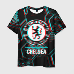 Мужская футболка 3D Chelsea FC в стиле glitch на темном фоне