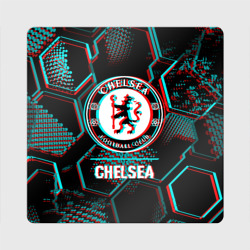 Магнит виниловый Квадрат Chelsea FC в стиле glitch на темном фоне