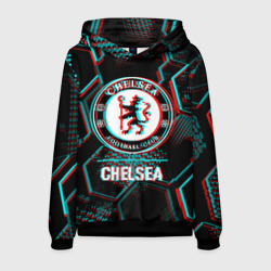 Мужская толстовка 3D Chelsea FC в стиле glitch на темном фоне