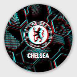 Круглый коврик для мышки Chelsea FC в стиле glitch на темном фоне