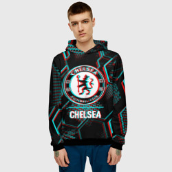 Мужская толстовка 3D Chelsea FC в стиле glitch на темном фоне - фото 2