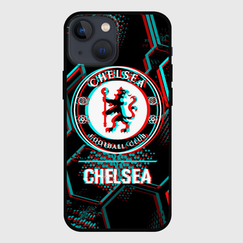 Чехол для iPhone 13 mini Chelsea FC в стиле glitch на темном фоне