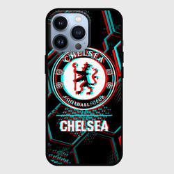 Чехол для iPhone 13 Pro Chelsea FC в стиле glitch на темном фоне