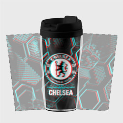 Термокружка-непроливайка Chelsea FC в стиле glitch на темном фоне - фото 2