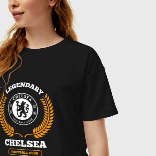 Женская футболка хлопок Oversize Лого Chelsea и надпись legendary football club, цвет черный - фото 3