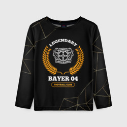 Детский лонгслив 3D Лого Bayer 04 и надпись legendary football club на темном фоне