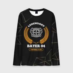 Мужской лонгслив 3D Лого Bayer 04 и надпись legendary football club на темном фоне