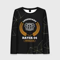 Женский лонгслив 3D Лого Bayer 04 и надпись legendary football club на темном фоне