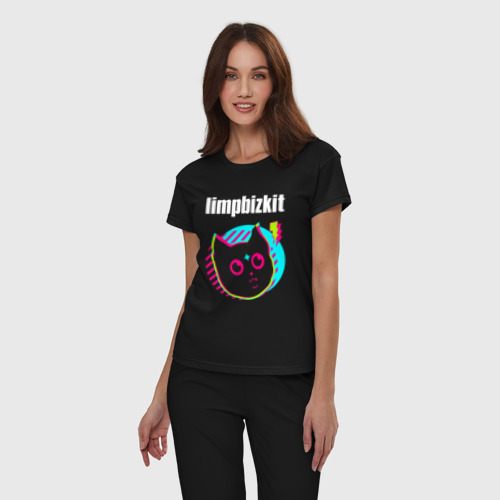 Женская пижама хлопок Limp Bizkit rock star cat, цвет черный - фото 3